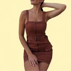 H&M Divided Rust Front Zip Dress w/ Belt